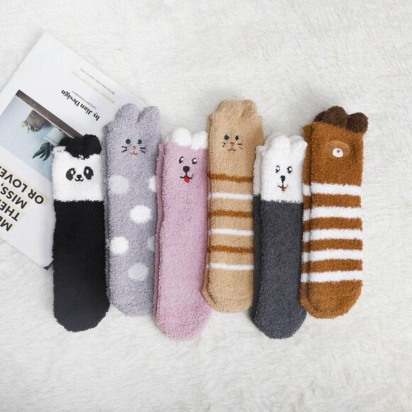 Plush Slipper Socks Women Colorful Warm Fuzzy Crew Socks Cozy Soft Winter Brown
